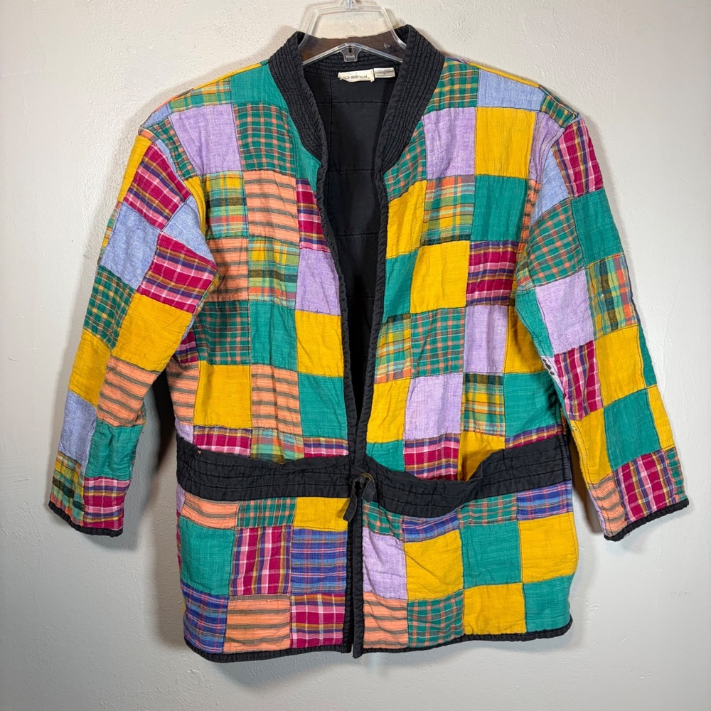 OSY Vintage Patchwork Quilted Jacket Womens Medium Multi Color Plaid Boho Coat
